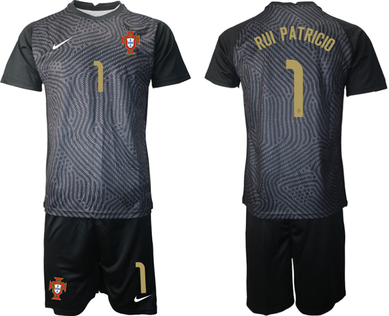 Men 2021 European Cup Portugal black goalkeeper #1 Soccer Jerseys